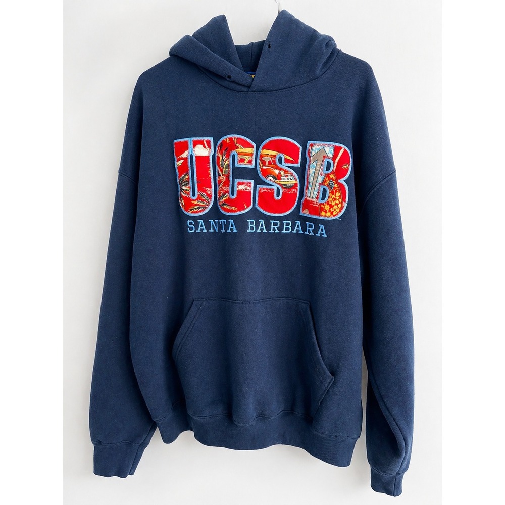 Vintage Y2K UCSB Santa Barbara Embroidered Blue Hoodie Floral Surf Men's L